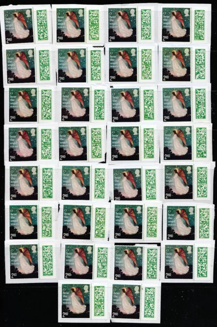 GB 30 x 2nd  Class Unfranked Xmas Stamps On Paper