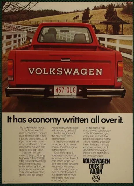 Volkswagen Economy Truck Fuel Injected Front Wheel Drive Vintage Print Ad 1980