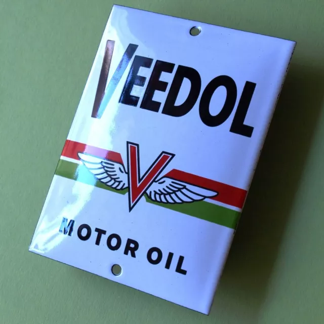 VEEDOL = Tür Emailschild MAKELLOS Auto Motoröl Tankstelle Benzin Flügel "V" KULT
