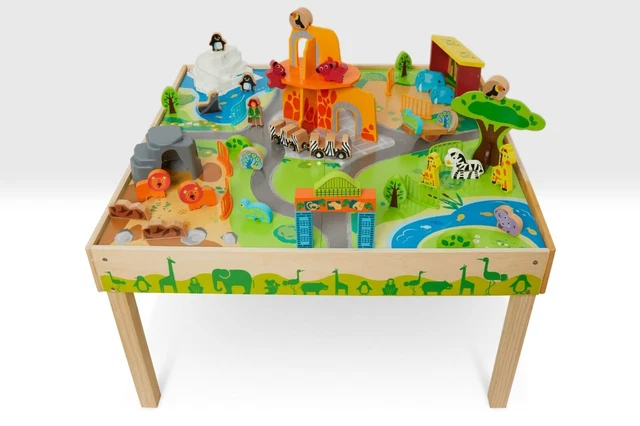 ZOO PLAY TABLE Wooden Activity Table Animal Playset Colourful