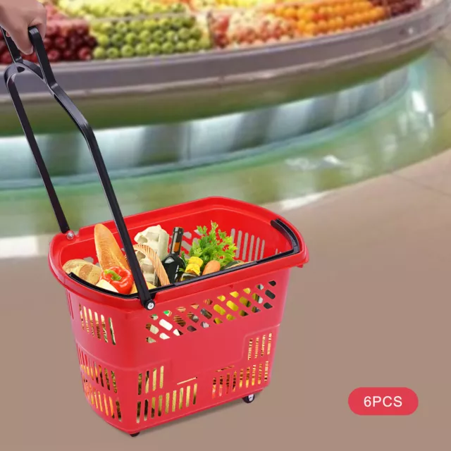 Trolley Rolling Shopping Baskets with Handles Plastic Shopping Carts Set of 6