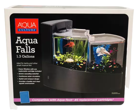 AquaCulture Aqua Falls Betta Kit 1.3 Gallon Double Betta Tank With Filter