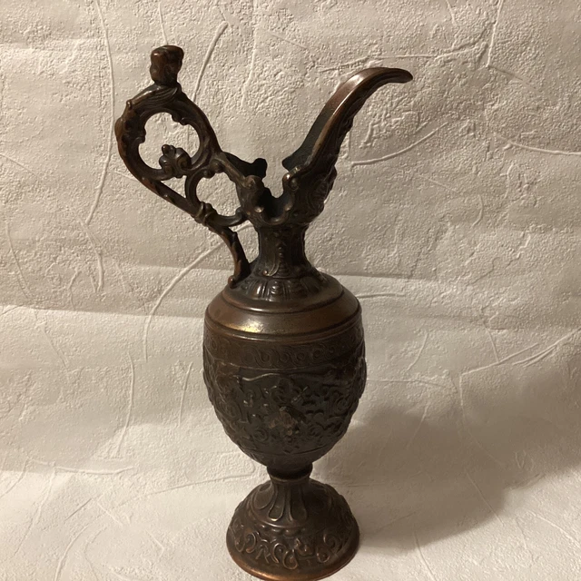 Antique French Bronze Pitcher Jug Statue Grape Vines Bacchus Amphora