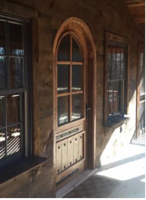 Rustic reclaimed lumber side lites door solid wood story book castle glass door 3