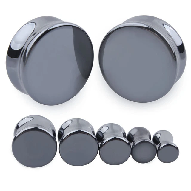 BLACK CHROME Ear Plugs Piercing Saddle Tunnel Stretchers Jewellery Flared PL160