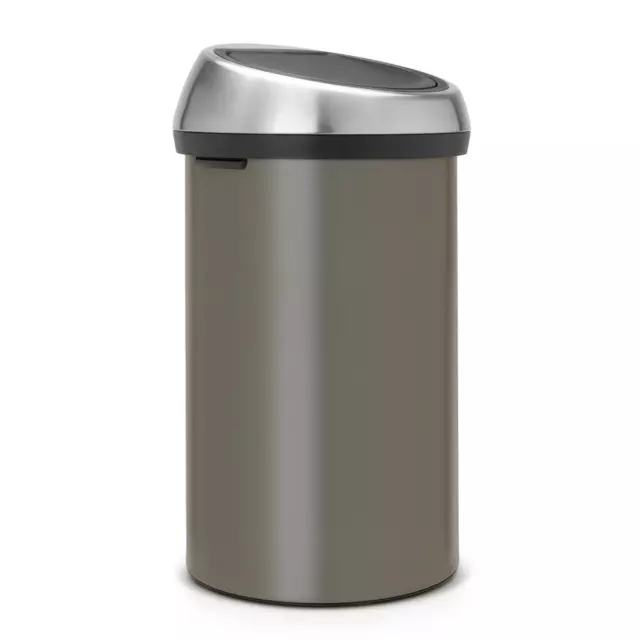 Brabantia Touch Bin, Mülleimer, Abfalleimer, Papierkorb, Deckel, Platinum, 60 L