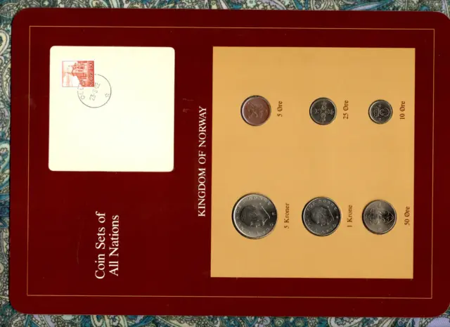 Coin Sets of All Nations Norway w/card UNC 1,5 Kroner 50,25,10, 5 Ore 1981