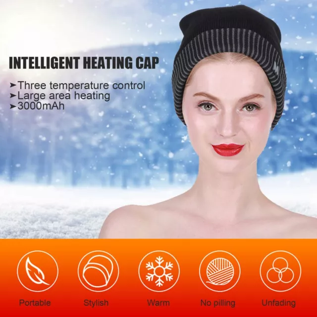 (Gray Brim)USB Rechargeable Heating Hat Winter Outdoor Warm Fast Heating GFL