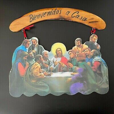 Vintage Jesus Twelve Disciples The Last Supper 3D Lenticular Wooden Wall Plaque
