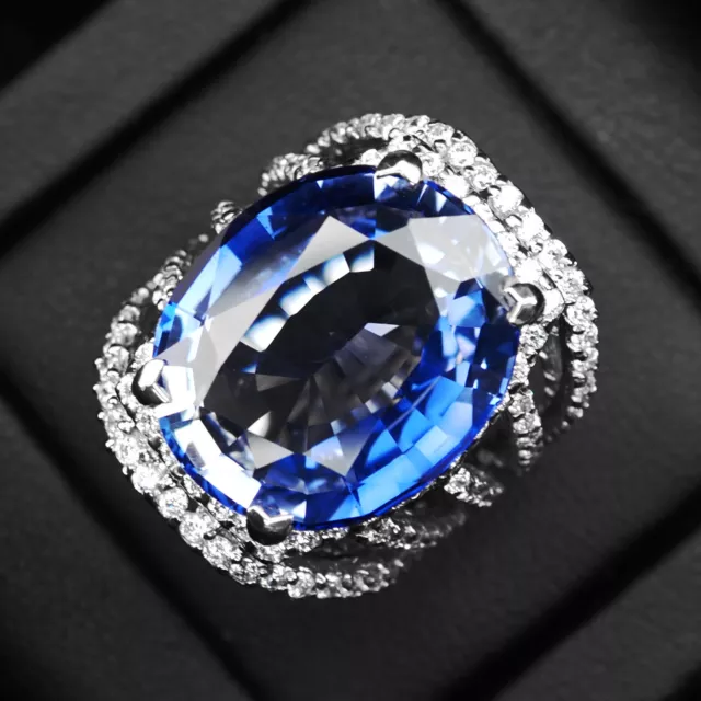 Striking Rich Blue Tanzanite 26.0Ct 925 Silver Handmade Delicate Rings Size 5.5