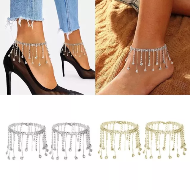 2pcs Drop Crystal Tassel Ankle Bracelet High Heeled Ankle Chain  Women