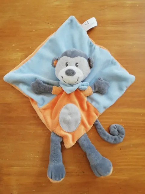 Doudou Nicotoy Simba Plat Singe Bleu Gris Orange Croix Jambes