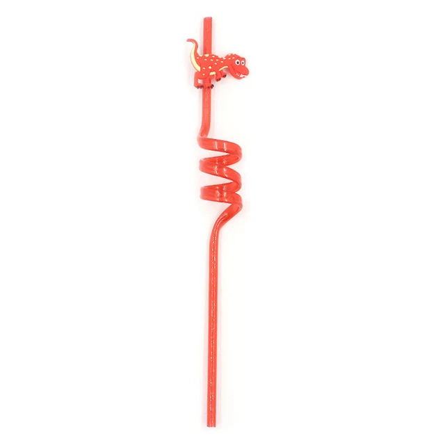 Cartoon Dinosaur Plastic Spiral Drinking Straws Use Party Juice Wine Cup Random`