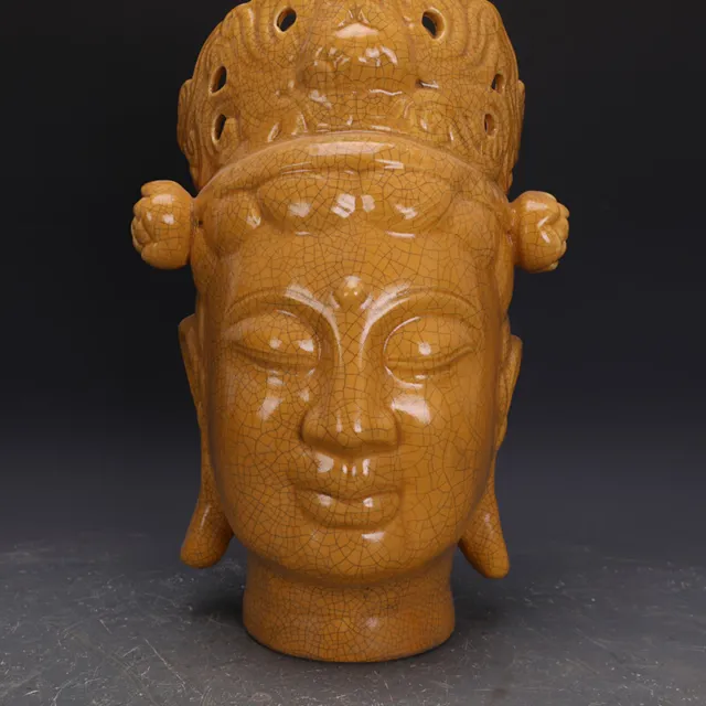 14" China antique Next week Chai Kiln Beige glaze Big Buddha Head