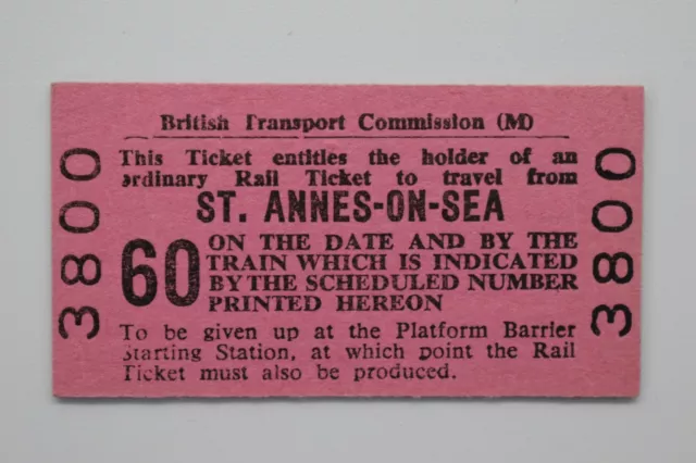 BTC (M) Railway Ticket No 3800 TRAIN 60 ST ANNES-ON-SEA