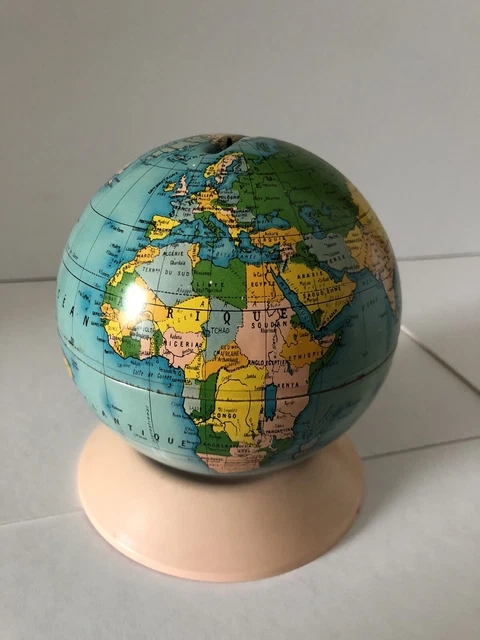 🌍 Globe Terrestre Tirelire En Tôle – Jouet Miniature Mont Blanc – France – Occasion