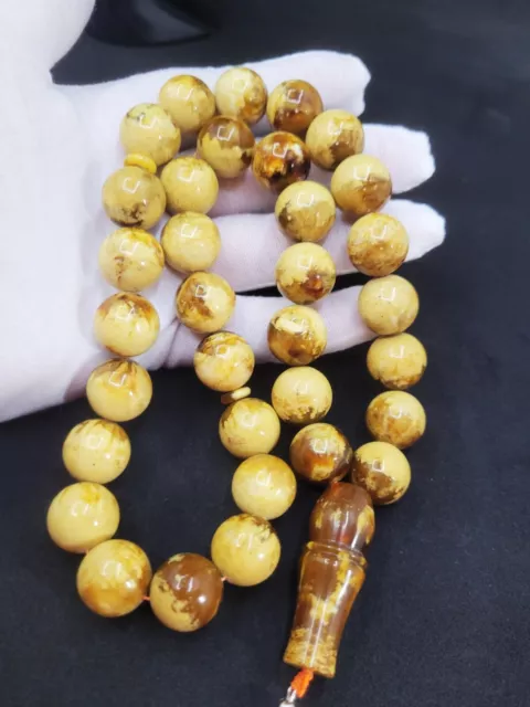 BALTIC AMBER ROSARY 83.18g 16mm round misbah tesbih 33 prayer beads Large