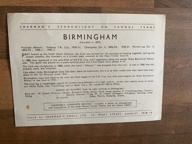 BIRMINGHAM F.C. 193839 Team Photo £1.00 PicClick UK