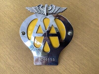 CLASSIC AA CAR BADGE SERIAL NUMBER 6E 967691 CHROME PLATED CLUB COLLECTABLE 
