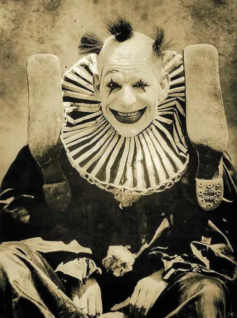 Vintage Creepy Clown Circus Sideshow Photo 252b Oddleys Strange & Bizarre