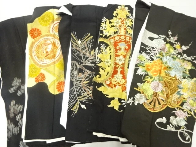 46170# Japanese Kimono / Antique Tomesode / Set Of 5