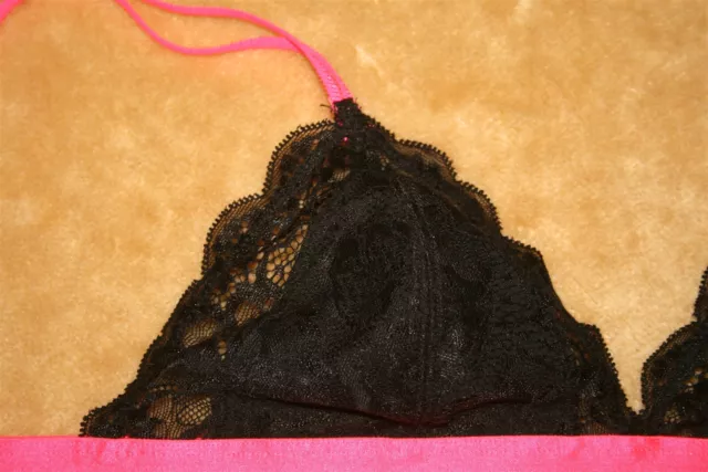 Black Lace Triangle Victoria's Secret Lace Cups & Salmon Orange Bands - S 2