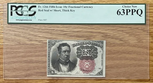 FR. 1266 FIFTH ISSUE 10c FRACTIONAL CURRENCY RED SEAL W/ SHORT, THICK KEY GRADED