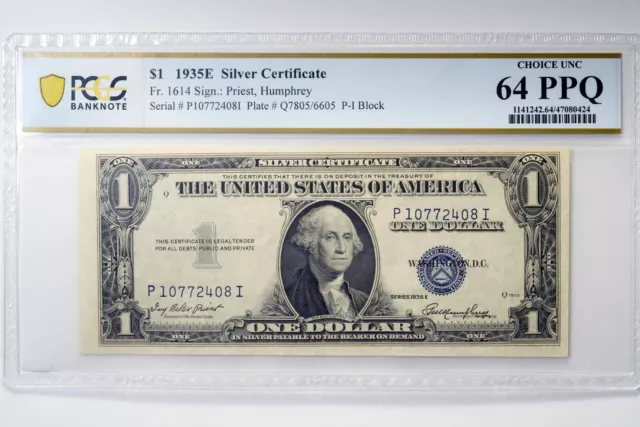 1935A $1 Silver Certificate Fr 1614 PCGS Choice Unc PPQ 64 P-I Block Dollar Note