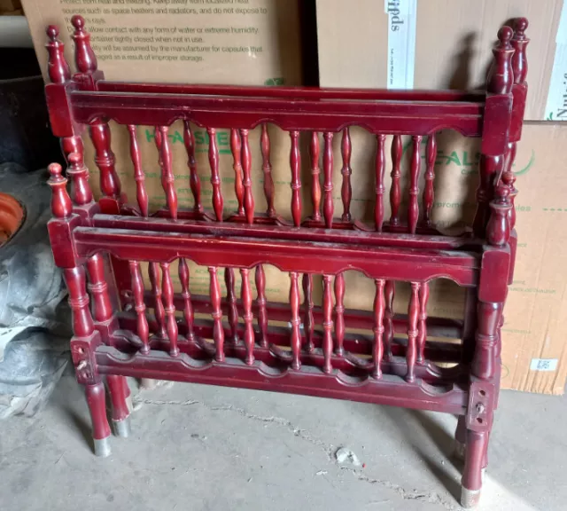 Juego De 2 Cabeceros Y 2 Pies De Cama Rojas, Años 70, Madera