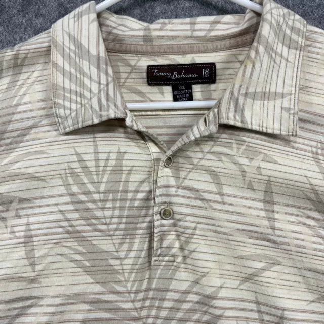 Tommy Bahama Mens Shirt  2XL XXL Beige Palm Stripe Short Sleeve Polo Outdoors