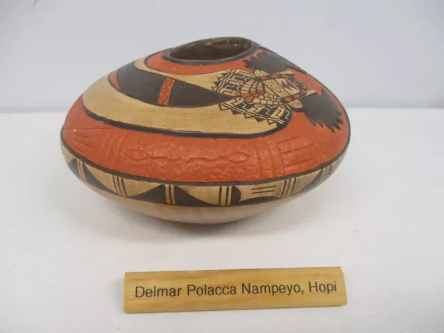 1997 Delmar Polacca Nampeyo Native American Hopi Deep Carved Polychrome Seed Pot 1997 Delmar Polacca Nampeyo Native American Hopi Deep Carved Polychrome Seed Pot