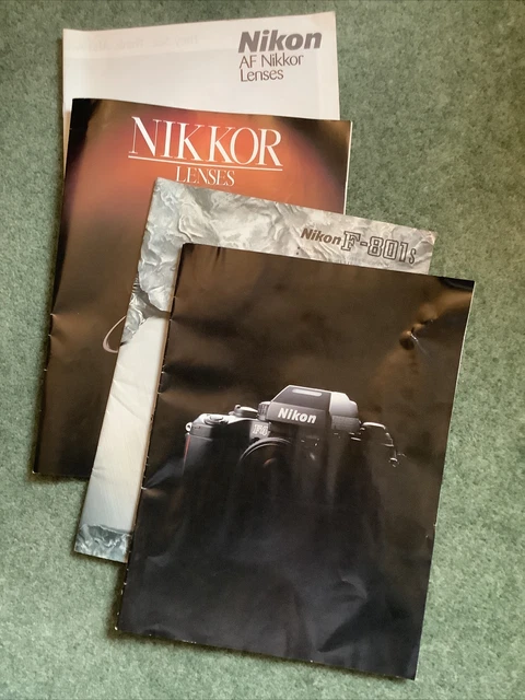4 artículos de literatura Nikon, lentes Nikon F4, F8, Nikkor x 2