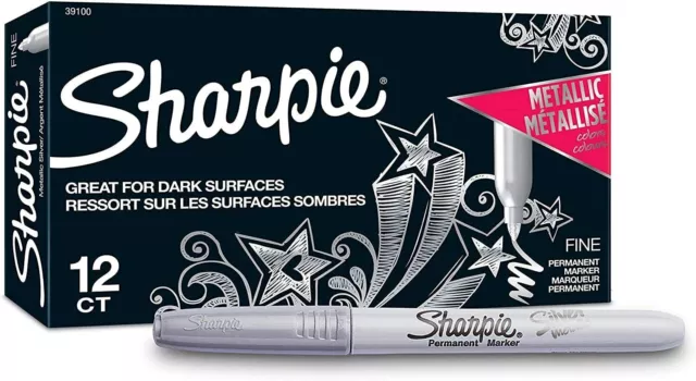 Sharpie Metallic Permanent Markers, Fine Point, Silver, 12 Count