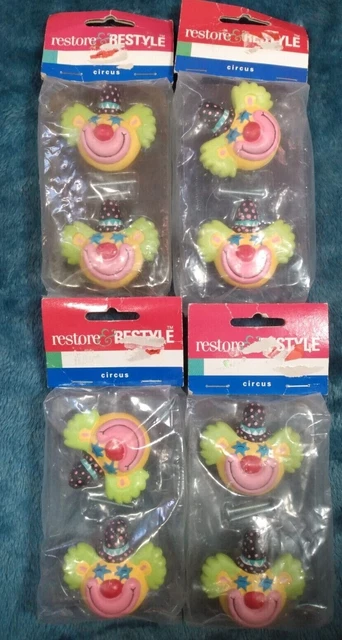 NOS Vintage Restore & Restyle Circus Clowns Dresser Drawer Pulls Lot 8 Free s/h
