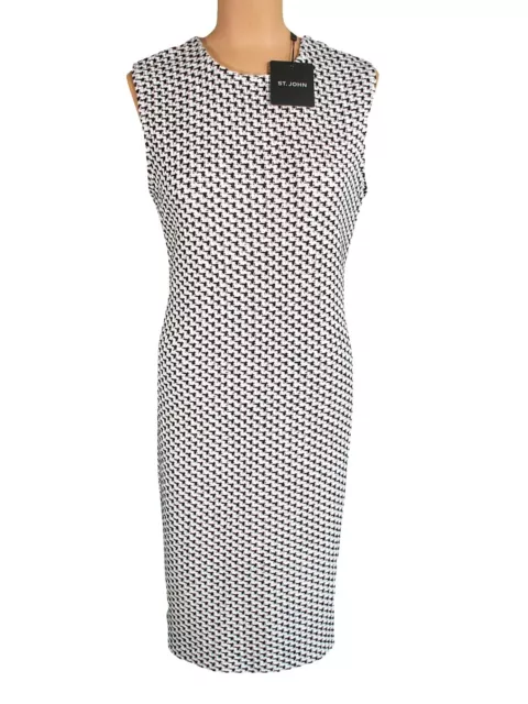 NWT ST. JOHN Knits Ecru Black Graphic Tweed Knit Sheath Shift Dress sz 18 $1195