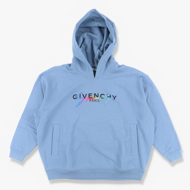 Felpa con cappuccio blu arcobaleno Givenchy bambino con firma logo | taglia XS vestibilità oversize FW19