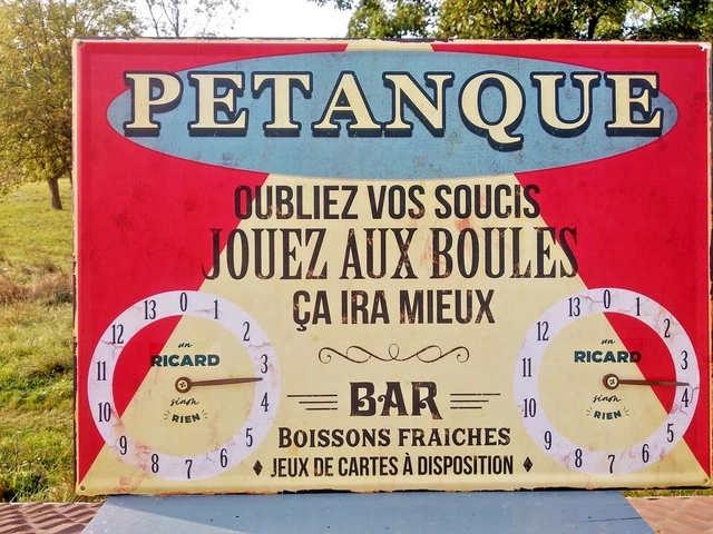 Plaque metal  pétanque Ricard gros modele avec compteurs points 45x32cm,neuve
