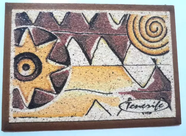 vintage sand painting Singed By Tenerife ,Spain, Symbols and shapes14x10cm
