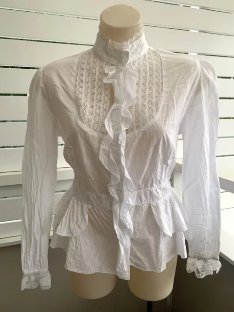 VICTORIAN Edwardian BLOUSE 14 Lolita HIGH NECK ruffle LACE frill top shirt