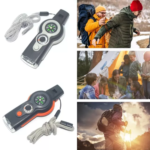7 in 1 Whistle W/ Compass&Thermometer Outdoors Emergency Survival String..