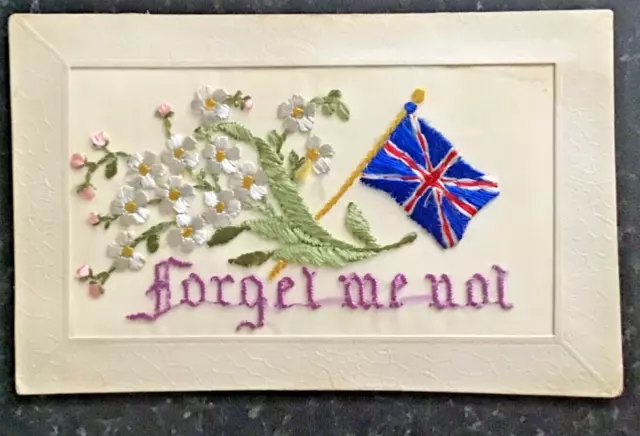 Ww1 Silk Embroidered Postcard - Forget Me Not