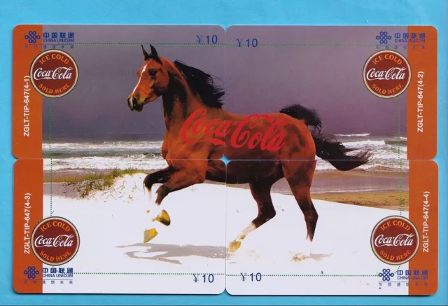 4 China Telefonkarte Coca Cola Puzzle Tier Pferd Cheval Horse