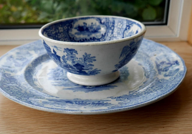 TRIUMPHAL CAR BLUE & White China Bowl Victorian Earthenware J & MP