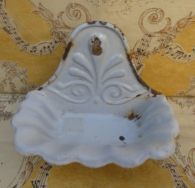 Porte-savon émaillé Blanc Art Déco Vintage - Tôle - Occasion