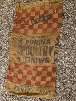 Vintage Advertising Burlap Bag Sack Purina Livestock Chows Used 50LBS Empty