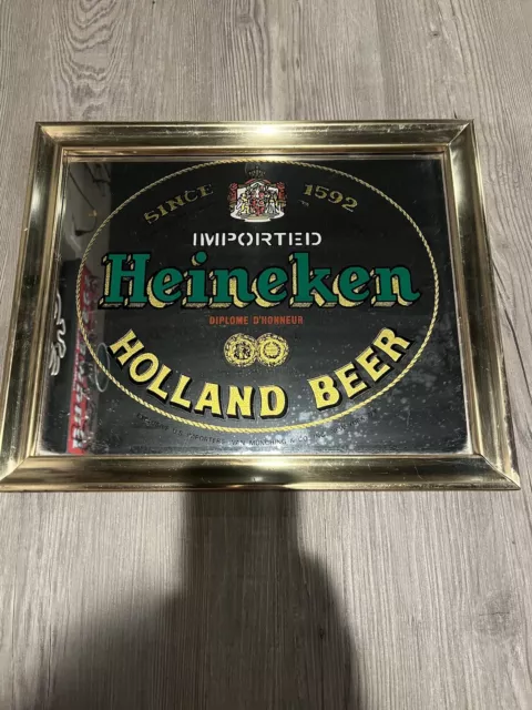 Vtg Heineken Holland Beer Since 1592 Mirror Tavern Pub Bar Sign Man Cave Decor