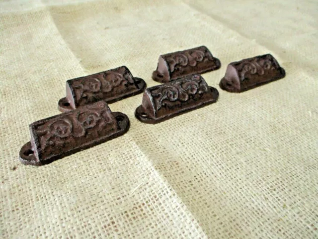 5 Cast Iron Brown 3" Ornate Pulls Drawer Cabinet Bin Handles Rustic Vintage Cup