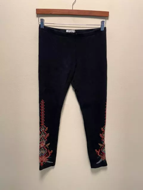 Johnny Was JW Los Angeles Womens Leggings Small Black Floral Embroidered FLAW