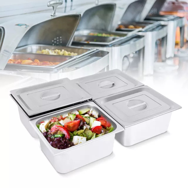 4 Pack 6"Deep 1/2 Size Stainless Steel Steam Table Pans w/ Lids Hotel Food Prep