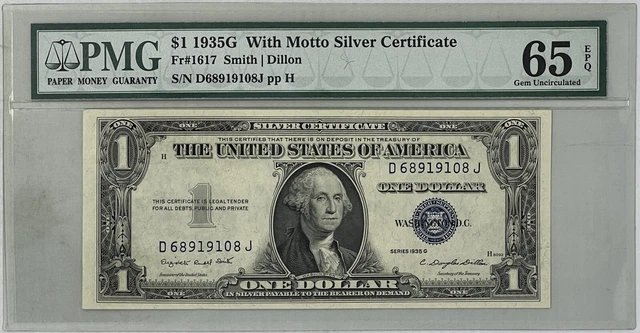 1935-G Fr. 1617 With Motto $1.00 Silver Certificate, GEM Uncirculated PMG 65-EPQ